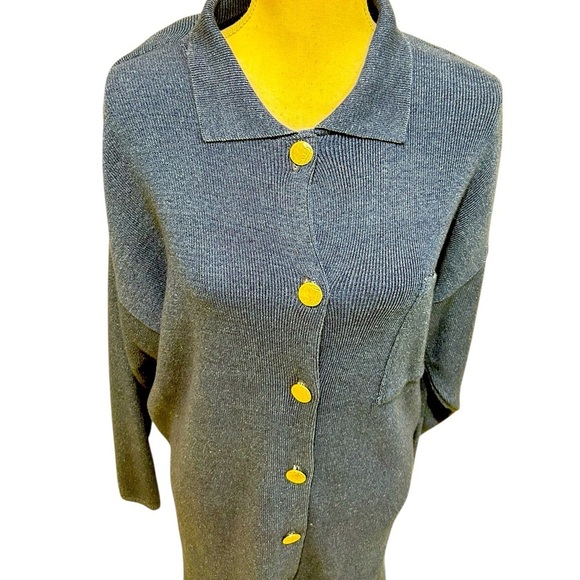Vtg 90’s Nancy b. NYC blue duster Cardigan silver Buffalo embossed buttons sz XL - Picture 6 of 12